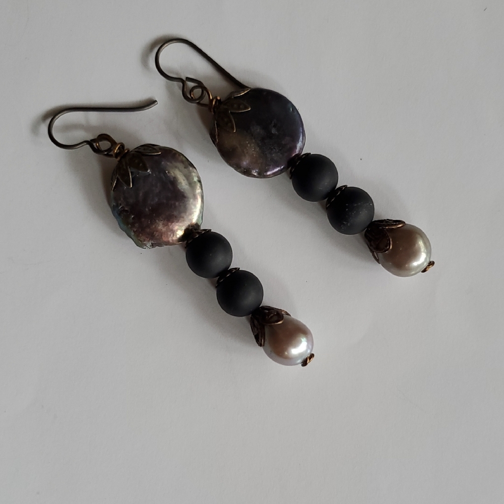 Fresh Water Peacock Coin Pearl Earrings